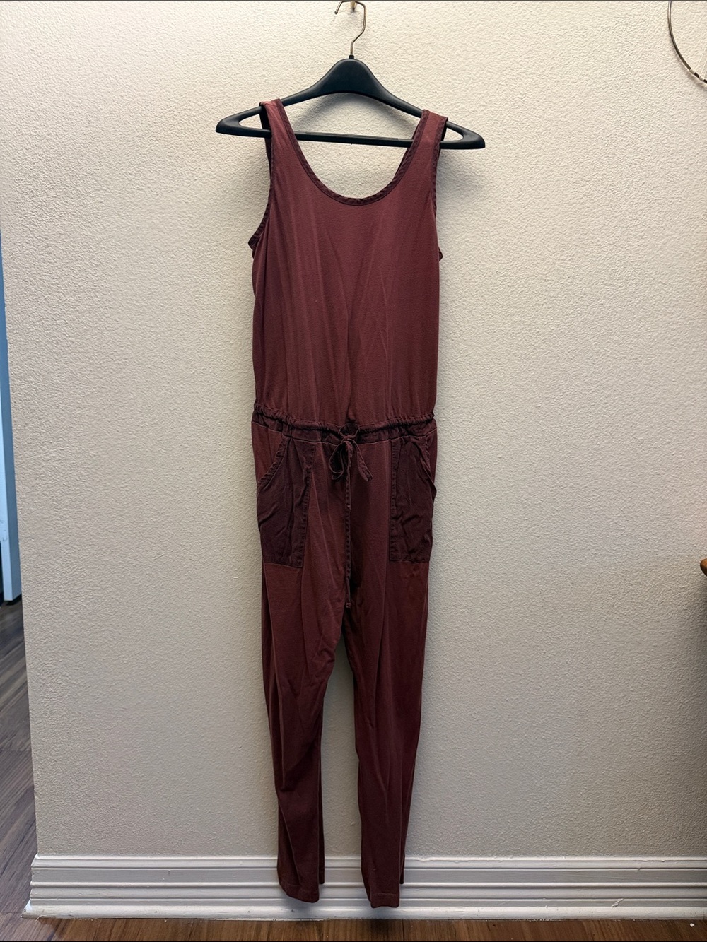 T.La Rust Red Sleeveless Drawstring Jumpsuit